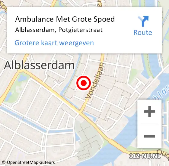 Locatie op kaart van de 112 melding: Ambulance Met Grote Spoed Naar Alblasserdam, Potgieterstraat op 21 juni 2022 06:25