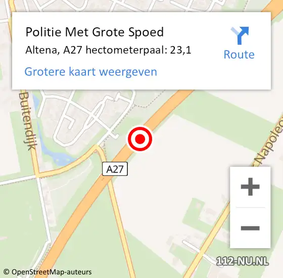 Locatie op kaart van de 112 melding: Politie Met Grote Spoed Naar Altena, A27 hectometerpaal: 23,1 op 21 juni 2022 07:08