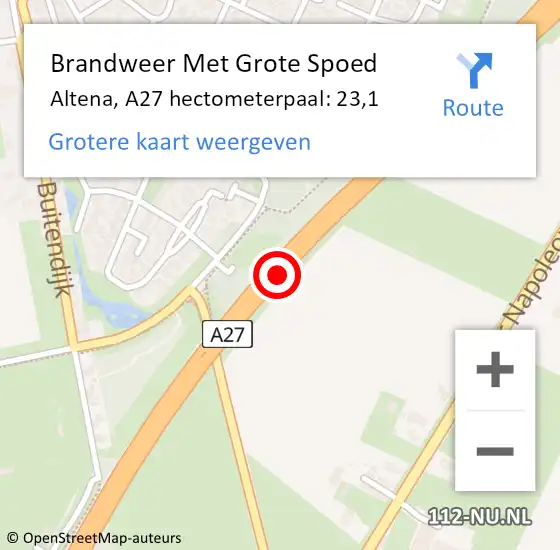 Locatie op kaart van de 112 melding: Brandweer Met Grote Spoed Naar Altena, A27 hectometerpaal: 23,1 op 21 juni 2022 07:08