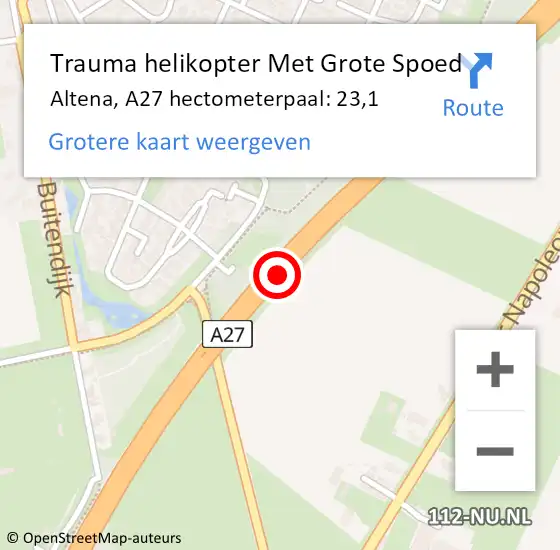 Locatie op kaart van de 112 melding: Trauma helikopter Met Grote Spoed Naar Altena, A27 hectometerpaal: 23,1 op 21 juni 2022 07:29