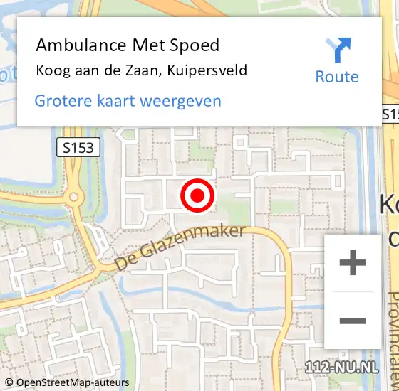 Locatie op kaart van de 112 melding: Ambulance Met Spoed Naar Koog aan de Zaan, Kuipersveld op 21 juni 2022 07:45