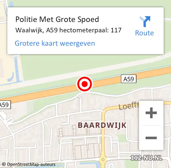 Locatie op kaart van de 112 melding: Politie Met Grote Spoed Naar Waalwijk, A59 hectometerpaal: 117 op 21 juni 2022 07:51