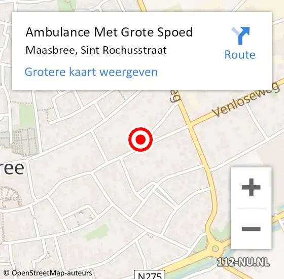 Locatie op kaart van de 112 melding: Ambulance Met Grote Spoed Naar Maasbree, Sint Rochusstraat op 20 juli 2014 21:30