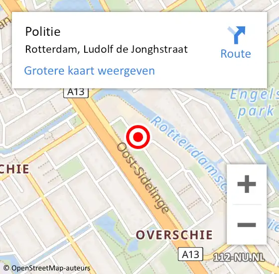 Locatie op kaart van de 112 melding: Politie Rotterdam, Ludolf de Jonghstraat op 21 juni 2022 08:23