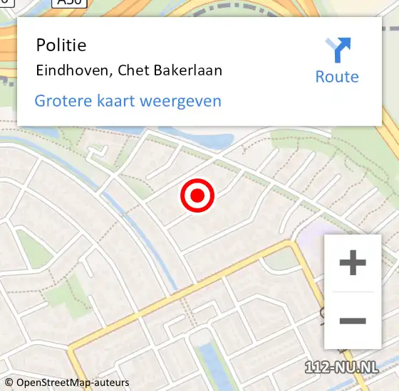 Locatie op kaart van de 112 melding: Politie Eindhoven, Chet Bakerlaan op 21 juni 2022 08:32