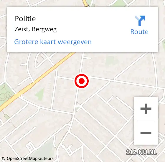 Locatie op kaart van de 112 melding: Politie Zeist, Bergweg op 21 juni 2022 08:39