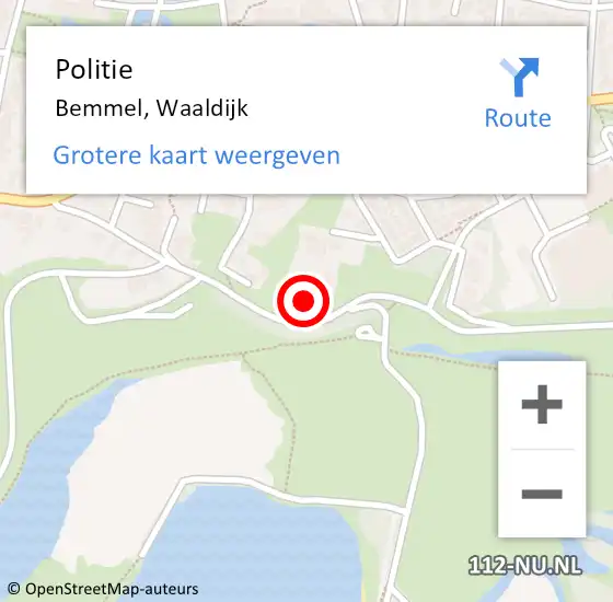 Locatie op kaart van de 112 melding: Politie Bemmel, Waaldijk op 21 juni 2022 08:52