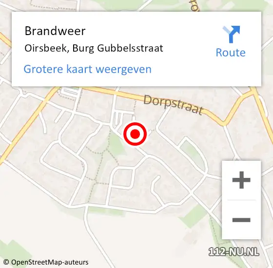 Locatie op kaart van de 112 melding: Brandweer Oirsbeek, Burg Gubbelsstraat op 20 juli 2014 21:44