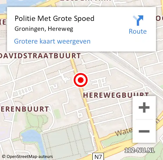 Locatie op kaart van de 112 melding: Politie Met Grote Spoed Naar Groningen, Hereweg op 21 juni 2022 09:35