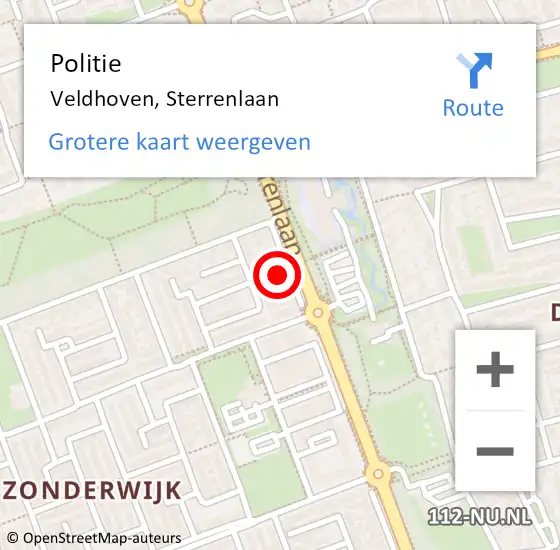 Locatie op kaart van de 112 melding: Politie Veldhoven, Sterrenlaan op 21 juni 2022 09:35