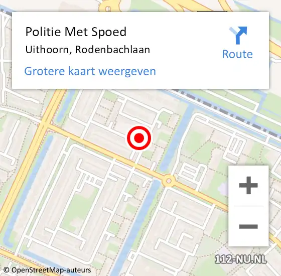 Locatie op kaart van de 112 melding: Politie Met Spoed Naar Uithoorn, Rodenbachlaan op 21 juni 2022 10:15