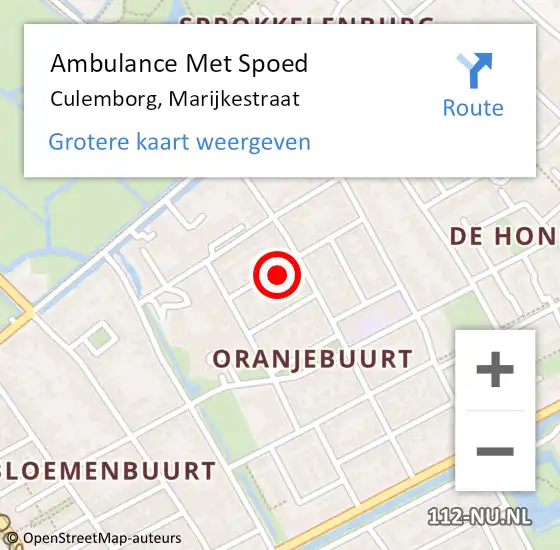 Locatie op kaart van de 112 melding: Ambulance Met Spoed Naar Culemborg, Marijkestraat op 21 juni 2022 10:21