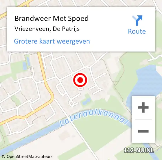 Locatie op kaart van de 112 melding: Brandweer Met Spoed Naar Vriezenveen, De Patrijs op 21 juni 2022 10:51