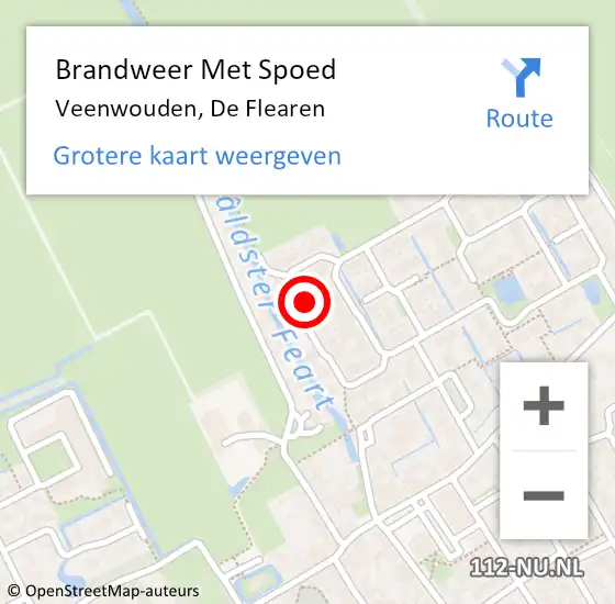 Locatie op kaart van de 112 melding: Brandweer Met Spoed Naar Veenwouden, De Flearen op 21 juni 2022 10:54