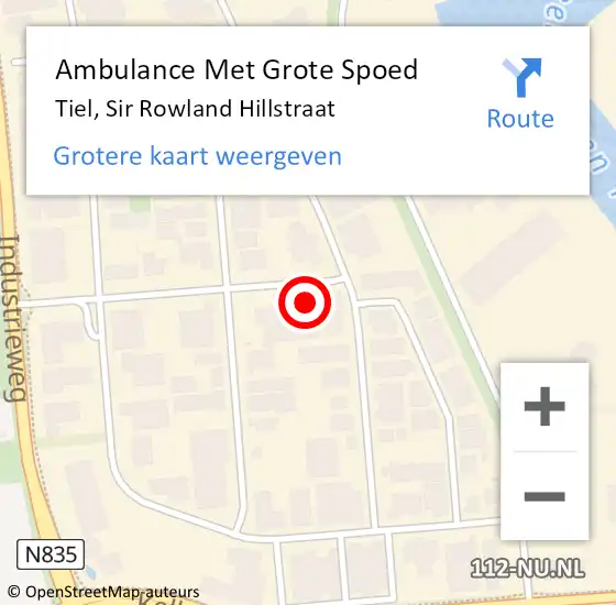 Locatie op kaart van de 112 melding: Ambulance Met Grote Spoed Naar Tiel, Sir Rowland Hillstraat op 21 juni 2022 11:15