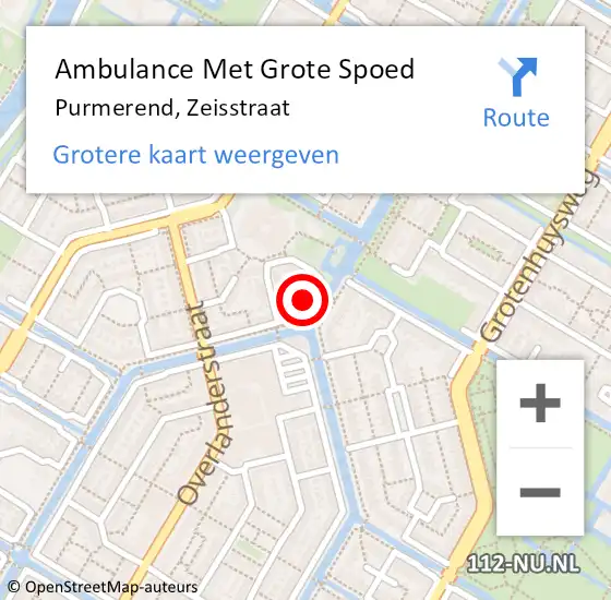 Locatie op kaart van de 112 melding: Ambulance Met Grote Spoed Naar Purmerend, Zeisstraat op 21 juni 2022 11:16