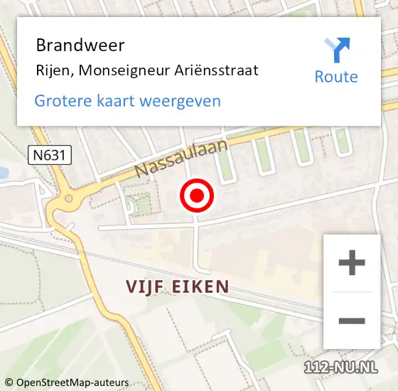 Locatie op kaart van de 112 melding: Brandweer Rijen, Monseigneur Ariënsstraat op 21 juni 2022 11:16