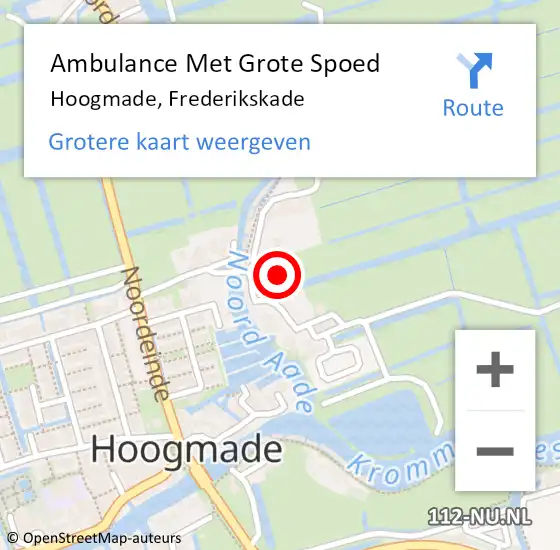 Locatie op kaart van de 112 melding: Ambulance Met Grote Spoed Naar Hoogmade, Frederikskade op 21 juni 2022 11:18