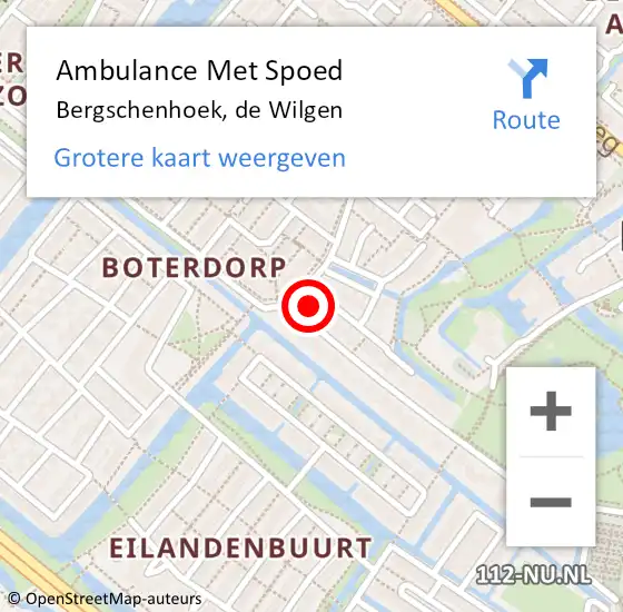 Locatie op kaart van de 112 melding: Ambulance Met Spoed Naar Bergschenhoek, de Wilgen op 21 juni 2022 11:27