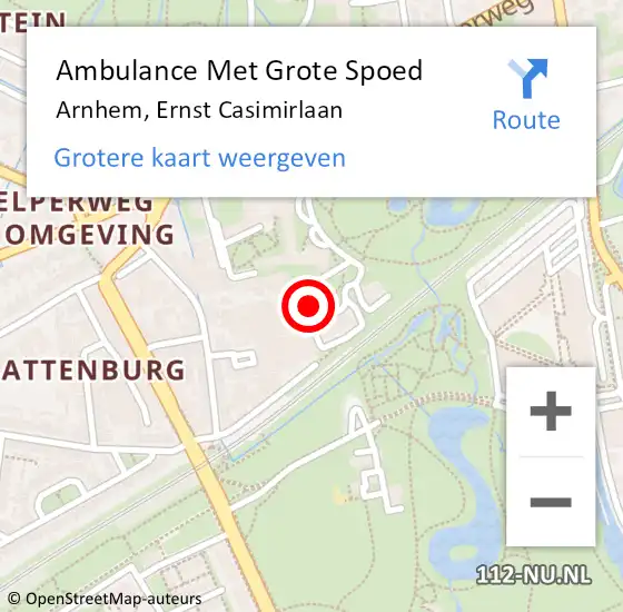 Locatie op kaart van de 112 melding: Ambulance Met Grote Spoed Naar Arnhem, Ernst Casimirlaan op 21 juni 2022 11:29