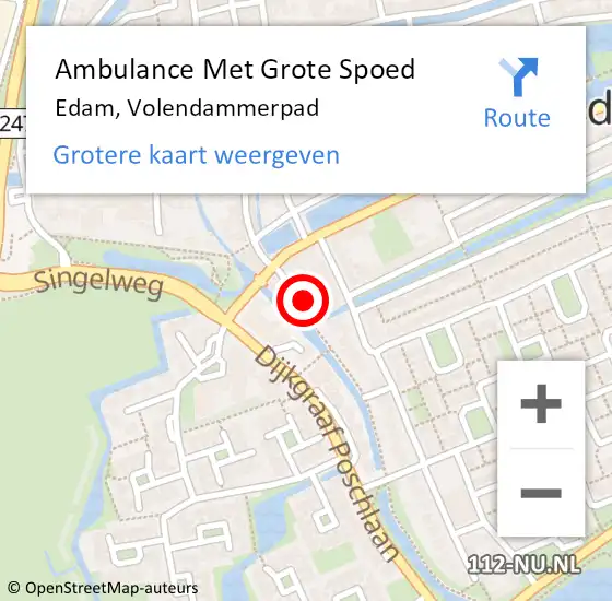 Locatie op kaart van de 112 melding: Ambulance Met Grote Spoed Naar Edam, Volendammerpad op 21 juni 2022 11:30