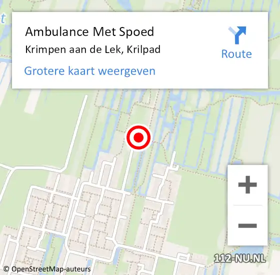 Locatie op kaart van de 112 melding: Ambulance Met Spoed Naar Krimpen aan de Lek, Krilpad op 21 juni 2022 11:33