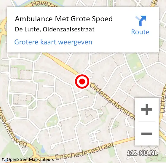 Locatie op kaart van de 112 melding: Ambulance Met Grote Spoed Naar De Lutte, Oldenzaalsestraat op 21 juni 2022 11:54