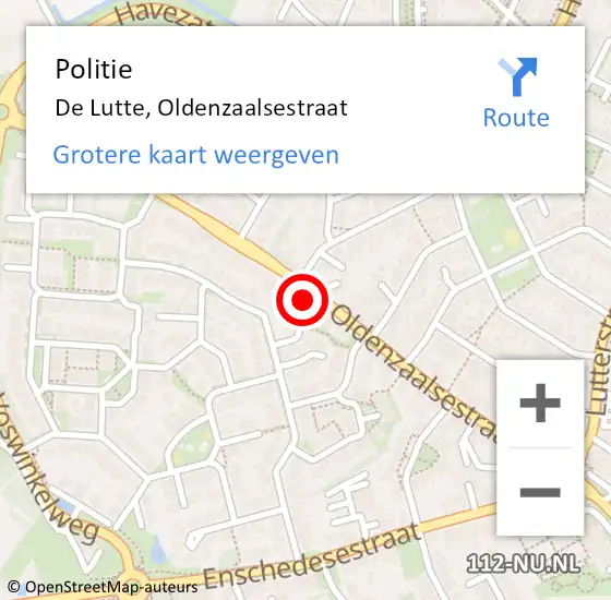 Locatie op kaart van de 112 melding: Politie De Lutte, Oldenzaalsestraat op 21 juni 2022 11:54