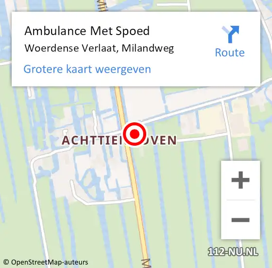 Locatie op kaart van de 112 melding: Ambulance Met Spoed Naar Woerdense Verlaat, Milandweg op 21 juni 2022 12:19