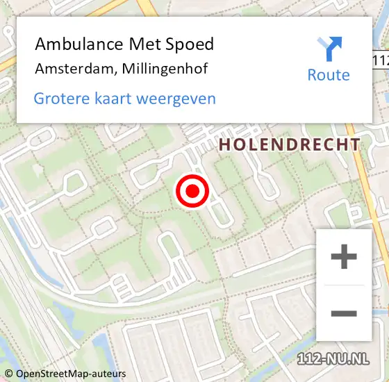 Locatie op kaart van de 112 melding: Ambulance Met Spoed Naar Amsterdam-Zuidoost, Millingenhof op 21 juni 2022 12:34