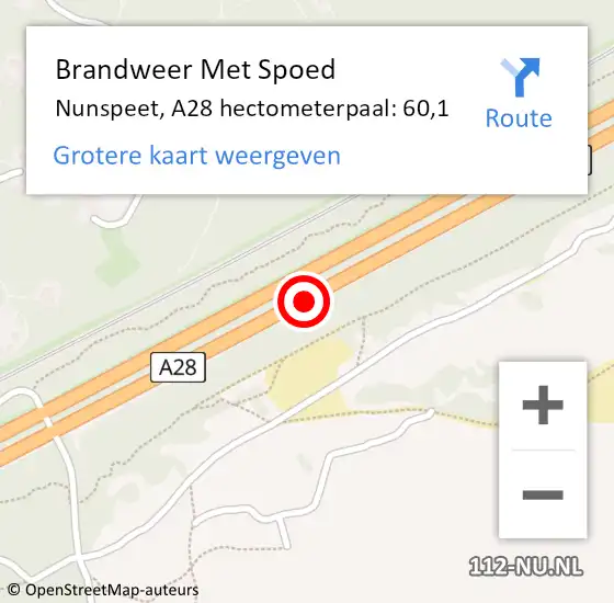 Locatie op kaart van de 112 melding: Brandweer Met Spoed Naar Nunspeet, A28 hectometerpaal: 60,1 op 21 juni 2022 12:36