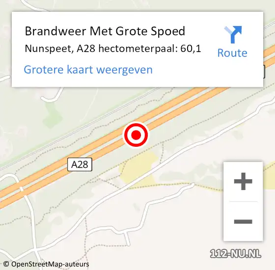 Locatie op kaart van de 112 melding: Brandweer Met Grote Spoed Naar Nunspeet, A28 hectometerpaal: 60,1 op 21 juni 2022 12:38