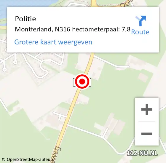 Locatie op kaart van de 112 melding: Politie Montferland, N316 hectometerpaal: 7,8 op 21 juni 2022 14:10