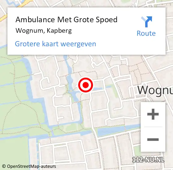 Locatie op kaart van de 112 melding: Ambulance Met Grote Spoed Naar Wognum, Kapberg op 21 juni 2022 14:27