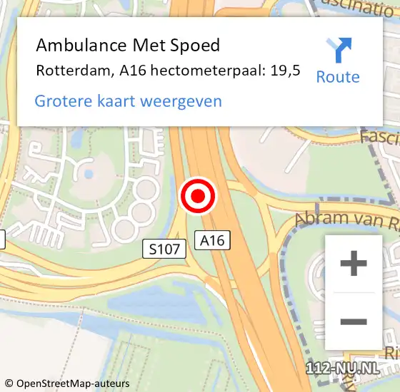 Locatie op kaart van de 112 melding: Ambulance Met Spoed Naar Rotterdam, A16 hectometerpaal: 19,5 op 21 juni 2022 14:37