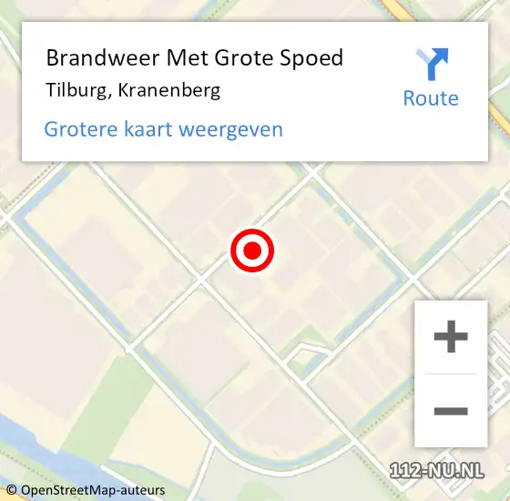 Locatie op kaart van de 112 melding: Brandweer Met Grote Spoed Naar Tilburg, Kranenberg op 21 juni 2022 15:09