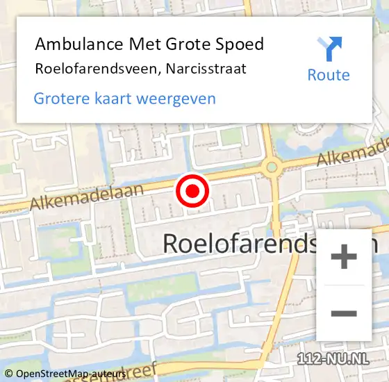 Locatie op kaart van de 112 melding: Ambulance Met Grote Spoed Naar Roelofarendsveen, Narcisstraat op 21 juni 2022 15:17