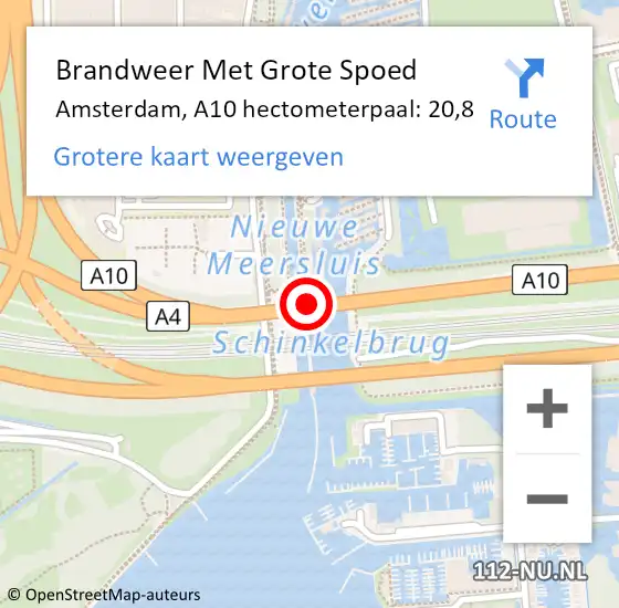 Locatie op kaart van de 112 melding: Brandweer Met Grote Spoed Naar Amsterdam, A10 hectometerpaal: 20,8 op 21 juni 2022 16:40
