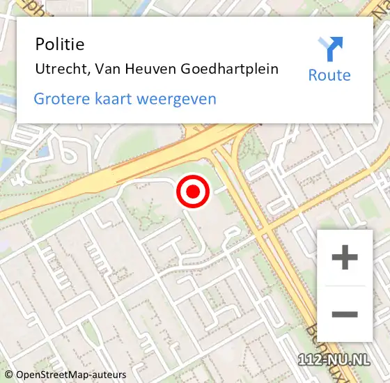 Locatie op kaart van de 112 melding: Politie Utrecht, Van Heuven Goedhartplein op 21 juni 2022 16:45