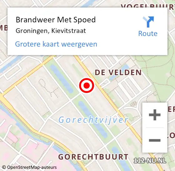 Locatie op kaart van de 112 melding: Brandweer Met Spoed Naar Groningen, Kievitstraat op 21 juni 2022 16:59