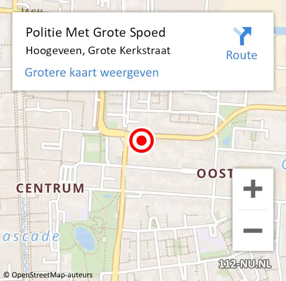 Locatie op kaart van de 112 melding: Politie Met Grote Spoed Naar Hoogeveen, Grote Kerkstraat op 21 juni 2022 17:05