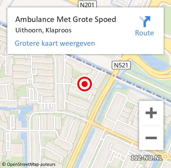 Locatie op kaart van de 112 melding: Ambulance Met Grote Spoed Naar Uithoorn, Klaproos op 21 juni 2022 17:11