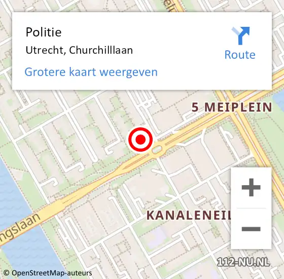 Locatie op kaart van de 112 melding: Politie Utrecht, Churchilllaan op 21 juni 2022 17:47