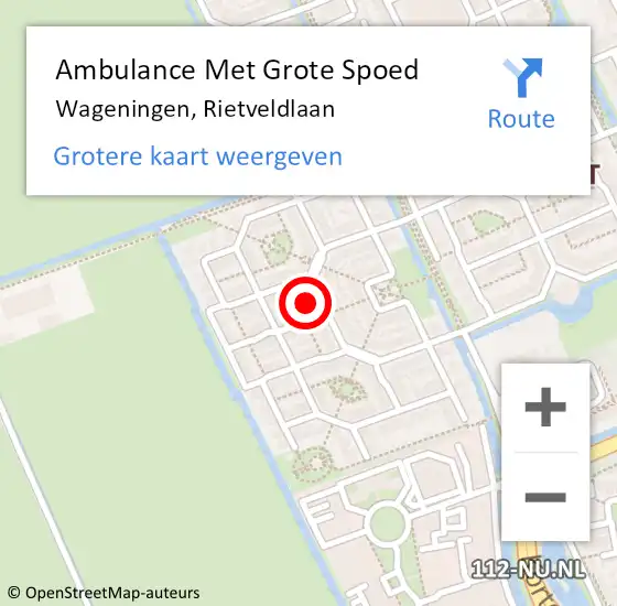 Locatie op kaart van de 112 melding: Ambulance Met Grote Spoed Naar Wageningen, Rietveldlaan op 21 juni 2022 18:38