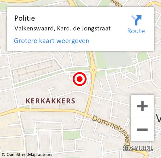 Locatie op kaart van de 112 melding: Politie Valkenswaard, Kard. de Jongstraat op 21 juni 2022 18:55