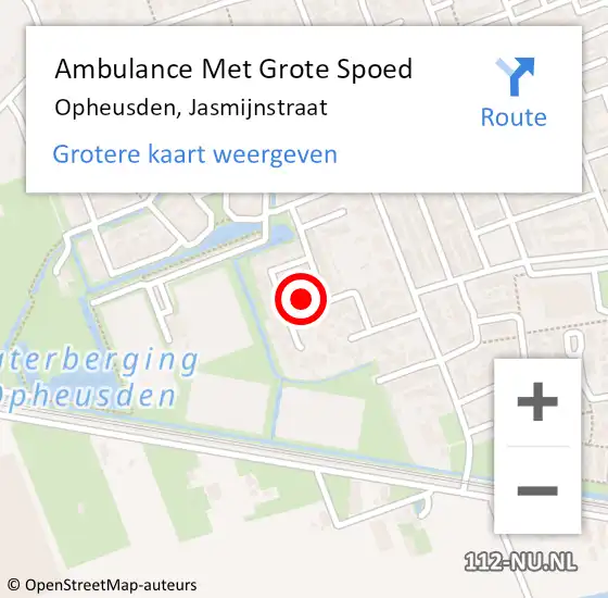 Locatie op kaart van de 112 melding: Ambulance Met Grote Spoed Naar Opheusden, Jasmijnstraat op 21 juni 2022 18:59