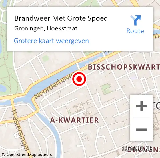 Locatie op kaart van de 112 melding: Brandweer Met Grote Spoed Naar Groningen, Hoekstraat op 20 juli 2014 23:12