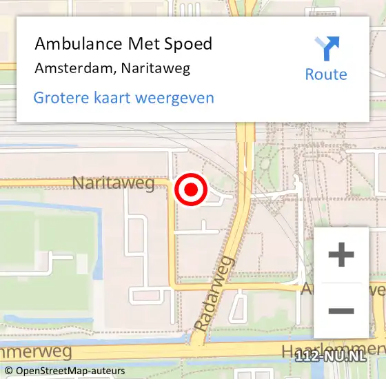 Locatie op kaart van de 112 melding: Ambulance Met Spoed Naar Amsterdam, Naritaweg op 21 juni 2022 19:10