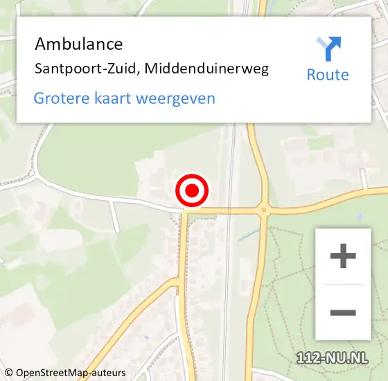Locatie op kaart van de 112 melding: Ambulance Santpoort-Zuid, Middenduinerweg op 21 juni 2022 19:23