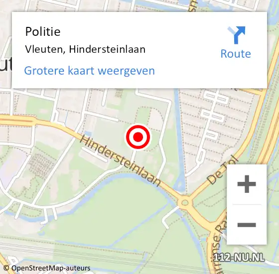 Locatie op kaart van de 112 melding: Politie Vleuten, Hindersteinlaan op 21 juni 2022 19:32